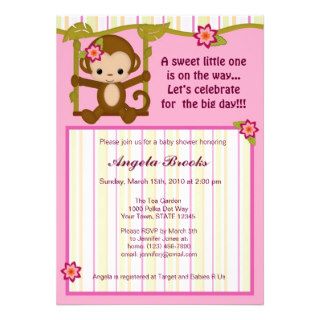 Miss Monkey Baby Shower Invitations Girl