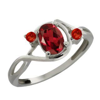 0.98 Ct Genuine Oval Red Garnet Gemstone 14k White Gold Ring Jewelry