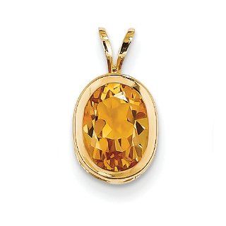 14k Yellow Gold Citrine Diamond Bezel Pendant Jewelry