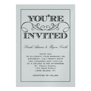 Modern Swirl Silver & White Wedding Invitation