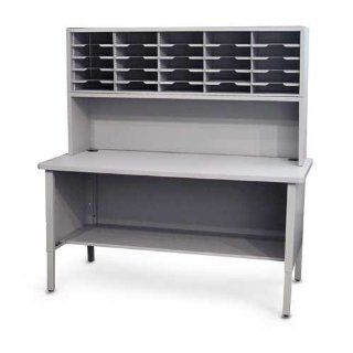25 Adjustable Slot Literature Organizer with Riser Color Gray Textured Steel/Gray Laminate Surface  Mailroom Stations 