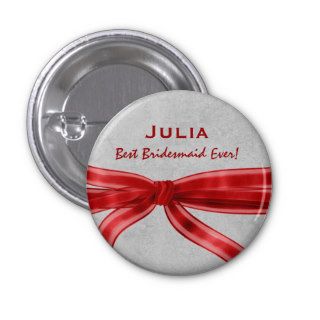 Bridesmaid Red Bow Custom Name V6 Buttons