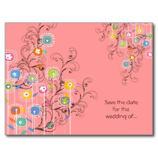 Groovy Flowers Garden Whimsical Save The Date Post Card