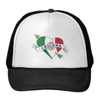 Chicana Tattoo Heart with Mexican Flag Trucker Hats