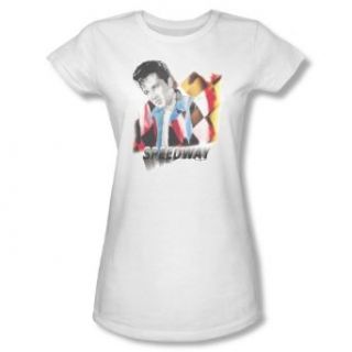 Elvis Presley SPEEDWAY Short Sleeve Tee JUNIOR SHEER   WHITE T Shirt Small Movie And Tv Fan T Shirts Clothing