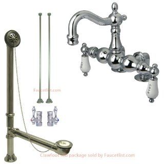 Chrome Deck Mount Clawfoot Tub Faucet Package w Drain Supplies Stops CC1096T1system   Bathtub Faucets  
