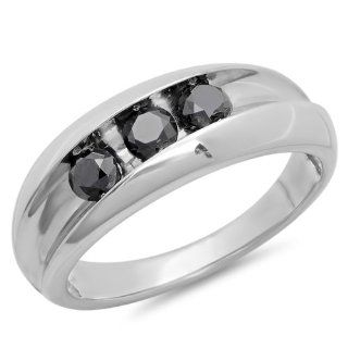 1.00 Carat (ctw) Sterling Silver 3 Stone Black Round Diamonds Men's Anniversary Wedding Band 1 CT Jewelry