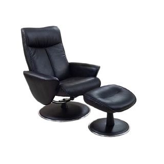 Comfort Black Bonded Leather Recliner Chair and Ottoman Set Recliners