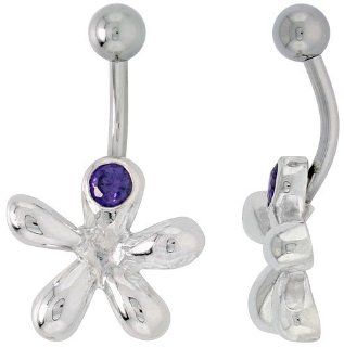 Cookie Cutter Belly Button Ring with Amethyst Cubic Zirconia on Sterling Silver Setting Jewelry