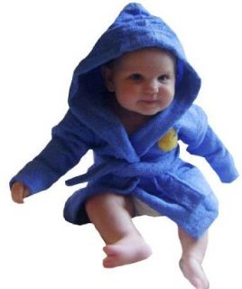 Baby Hooded Bathrobe With Bath Duck Applique, 100% Cotton Terry / FR Treated, Med. Blue, 6 Months Clothing