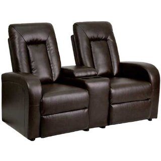 Flash Furniture 2 Seat Brown Leather Home Theater Recliner with Storage Console   Reception Room Chairs