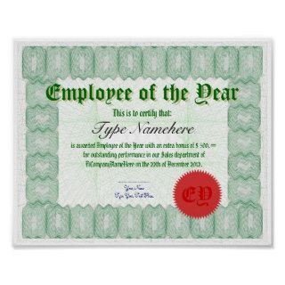 Make an Employee of the Year Certicate Award Print