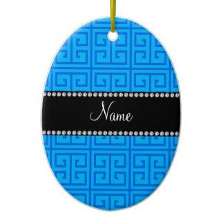 Personalized name sky blue greek key pattern ornaments