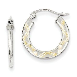10K White Gold & Yellow Rhodium Diamond Cut Hoop Earrings Jewelry