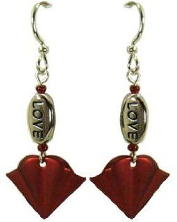 Jody Coyote Love Red Silver Fan Earrings QM302 Jewelry