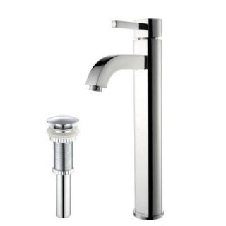 KRAUS Ramus Single Hole 1 Handle Low Arc Bathroom Faucet with Matching Pop Up Drain in Chrome FVS 1007 PU 10CH
