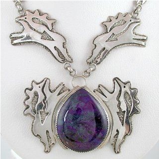 Southwestern Native American Deer or Elk Necklace in Sterling Silver and Sugilite by Dan Nieto, #452 Taos Trading Jewelry Jewelry