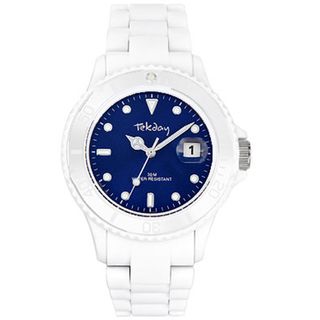 Tekday Women's Blue Dial White Plastic Strap Date Watch Women's More Brands Watches