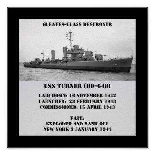 USS Turner (DD 648) Posters