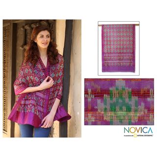 Silk 'Purple Ikat' Shawl (India) Novica Scarves & Wraps