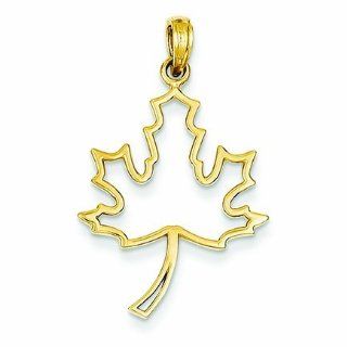 14K Gold Polished Cut Out Maple Leaf Pendant Jewelry