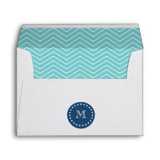 Navy Blue, Teal Chevron Pattern  Your Monogram Envelopes