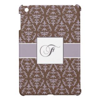 Letter F Purple & Brown Damask Monogram Case For The iPad Mini