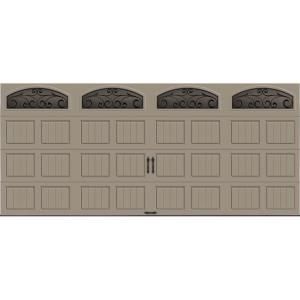 Clopay Gallery Collection 16 ft. x 7 ft. 18.4 R Value Intellicore Insulated Sandstone Garage Door with Wrought Iron Window GR2SU_ST_WIA2