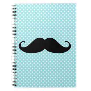 Funny Mustache On Cute blue Polka Dot Background Spiral Notebook