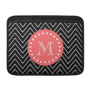 Black and Coral Chevron with Custom Monogram Sleeve For MacBook Air