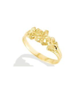14k Yellow Gold Triple Plumeria Hawaiian Flower Ring Plumera Gold Jewelry