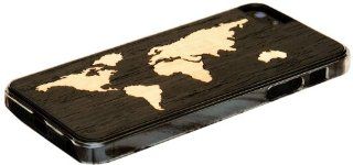 Carved I5 CC1   EBWORLD Wood Clear Case for iPhone 5/5S   World Map Inlay   1 Pack   Retail Packaging   Ebony Cell Phones & Accessories