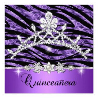 Purple Quinceanera 15 15th Zebra Tiara Diamond Personalized Announcement