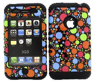 For Apple Iphone 3g 3gs Vibrant Dots Heavy Duty Case + Black Rubber Skin Accessories Cell Phones & Accessories