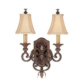 Capital Lighting 1817DS 438 Grandview Collection 2 Light Wall Sconce, Dark Spice Finish with Beige Fabric Shades    