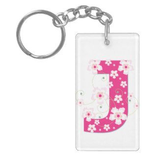 Monogram initial letter J pink hibiscus flowers Acrylic Keychains
