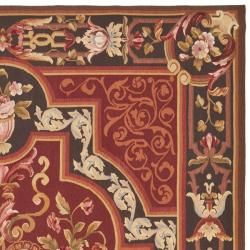 Large Hand Knotted French Aubusson Red Wool Rug (9' x 12') Safavieh 7x9   10x14 Rugs