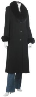 Marvin Richards Women's Cashmere Blend Fox Shawl Collar And Cuff Coat, Black, Size 6