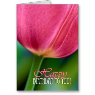 Happy birthday, red tulip close up greeting card