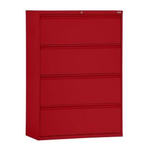 Sandusky 800 Series 4 Drawer Full Pull Lateral File Cabinet in Red LF8F304 01