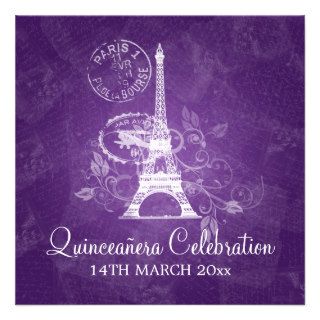 Quinceañera Celebration Party Paris Purple Invitations