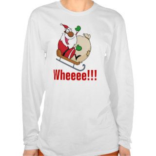 Holiday Fun Black Santa Claus Riding Sled T Shirts