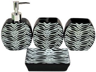 RT Designers Collection 4 Piece Ceramic Bathroom Set, Black Zebra   Bathroom Accessory Sets
