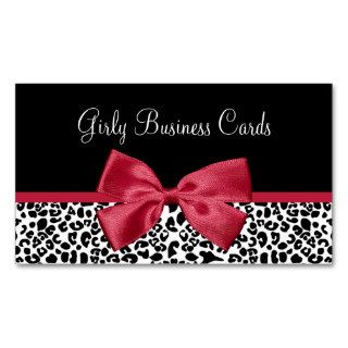 Girly Leopard Print Boutique Cute Red Ribbon Business Card Template
