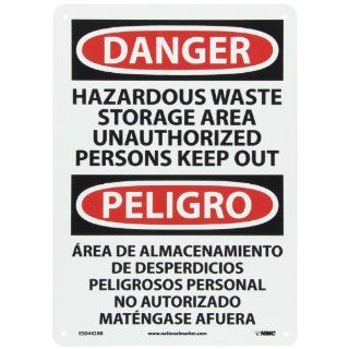 NMC ESD442AB Bilingual OSHA Sign, Legend "DANGER   HAZARDOUS WASTE STORAGE AREA UNAUTHORIZED PERSONS KEEP OUT", 10" Length x 14" Height, 0.040 Aluminum, Black/Red on White Industrial Warning Signs
