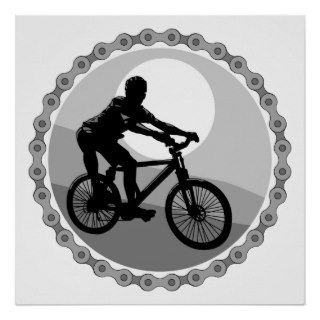 mountain bike chain sprocket grayscale print