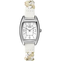 Timex Women's T2N764 Weekender Shaped Case White/Tan Woven Leather Strap Watch Timex Women's Timex Watches