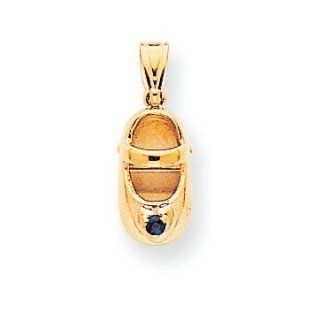 14k Gold 3 D September/Sapphire Engraveable Baby Shoe Charm Jewelry