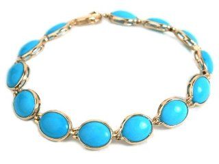 14kt Gold Sleeping Beauty Oval Turquoise Bracelet 8" Long Jewelry