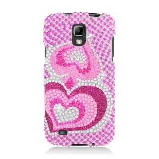 SAMSUNG GALAXY S4 ACTIVE I537 FULL DIAMOND BLING PINK PURPLE HEARTS SNAP ON HARD 2 PIECE PLASTIC CELL PHONE CASE Cell Phones & Accessories